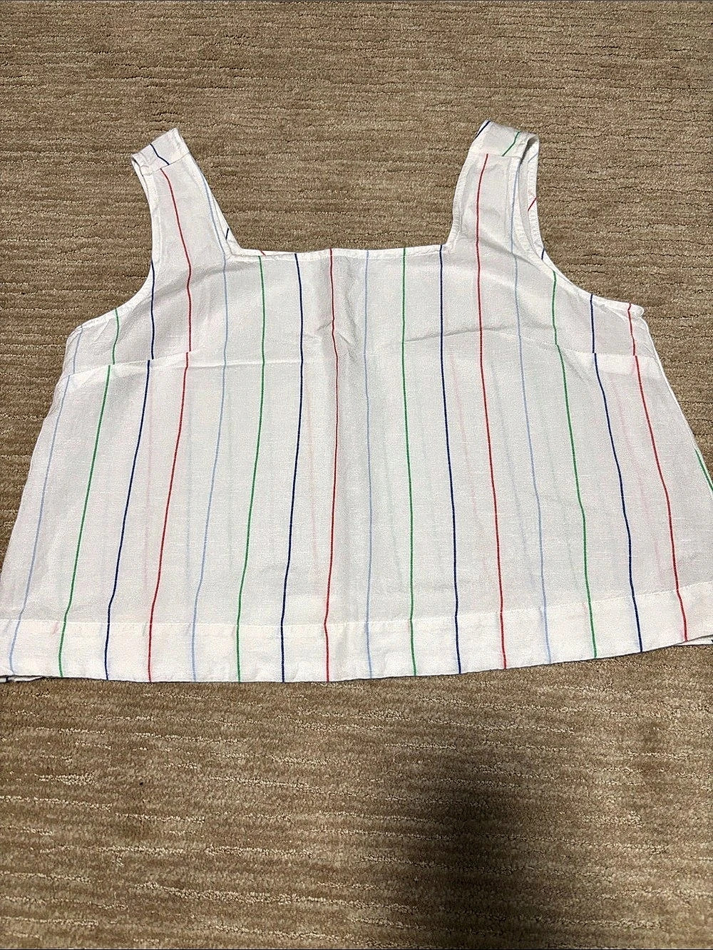 EVEREVE Jules Linen Tank Striped Tank Top White & Multicolor Medium